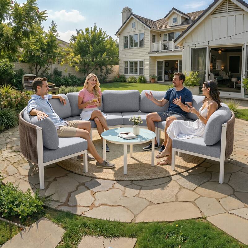 Outdoor Half Moon Curved Sofa Rattan Sectional Sofa Patio Outdoor Conversation Sets