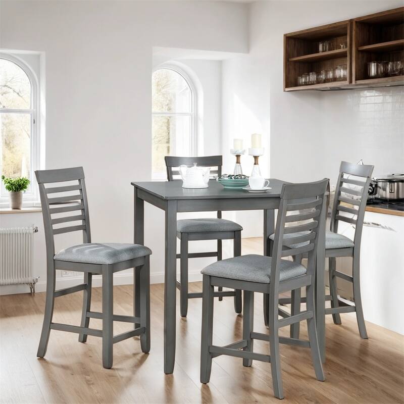5-piece Wood Dining Counter Height Table and Chair Set