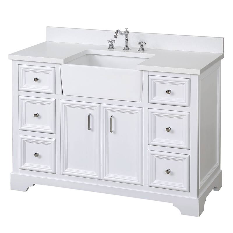 KitchenBathCollection Zelda 48" Farmhouse Bathroom Vanity with Quartz Top
