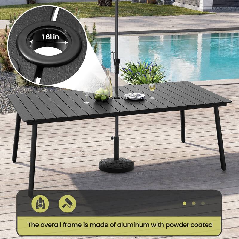 Crestlive Products Outdoor Rectangle Aluminum Dining Table with Umbrella Hole