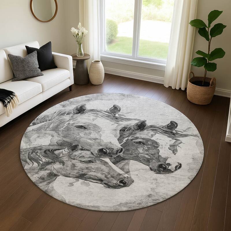 Premium Washable Super Soft Majestic Horses Mayfield Rug - Gray - 8' x 8'