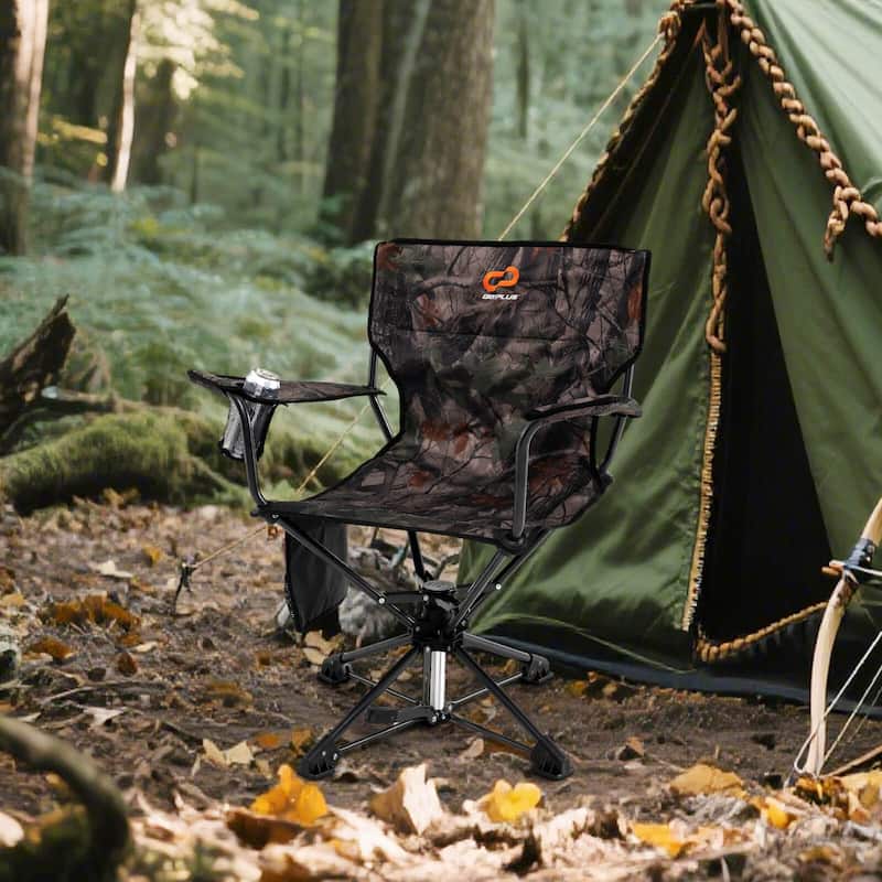 Goplus 2PCS 360° Swivel Hunting Chair with Mesh Cup Holder & Storage - Camo - See Details
