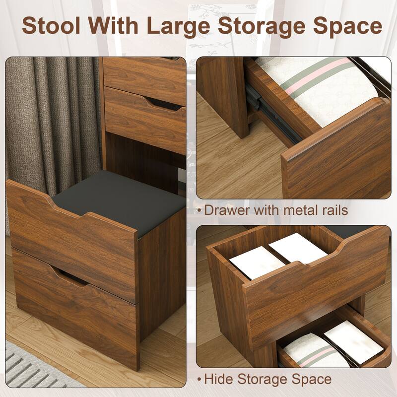 3-in-1 Vanity Desk with Lighted Mirror & Stool, Flip Top Makeup Dressing Table, Compact Storage for Bedroom, Bathroom