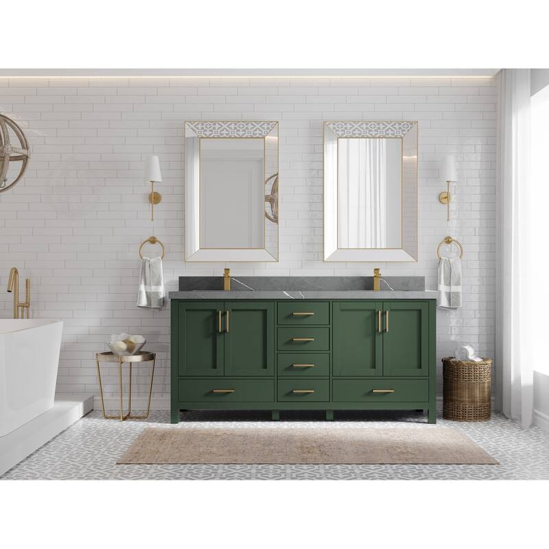 Willow Collection 72 in. W x 22 in. D Malibu Double Sink Bathroom Vanity with Countertop - 2" Piatra Gray - Lafayette Green