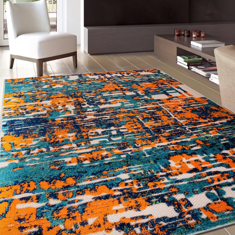 World Rug Gallery Contemporary Distressed Abstract Indoor/Outdoor Area Rug