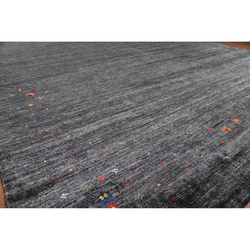 Charcoal Gabbeh Oriental Area Rug Hand-Knotted Silk Carpet - 8'10" x 11'9"