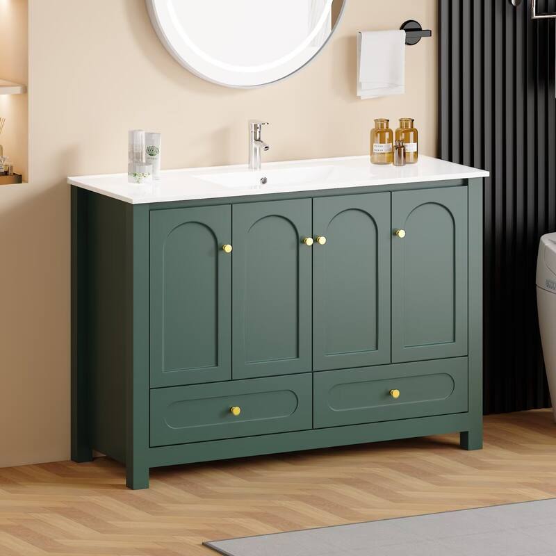 48" Bathroom Vanity with Ceramic Sink Combo, Abundant Storage Cabinet