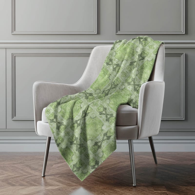 Premium Machine Washable Boho Moroccan Sherpa Throw Blanket - Green - 4'2" x 5'10"