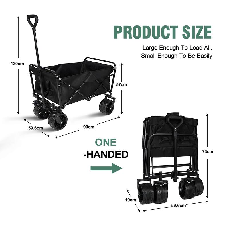 Foldable Utility Wagon Cart with Universal Off-Road Wheels, Ergonomic Handle, Removable Body for Easy Cleaning