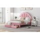 preview thumbnail 16 of 16, Chic Full Size LED Bed with Seashell Headboard and Dual Storage Drawers, White/Pink