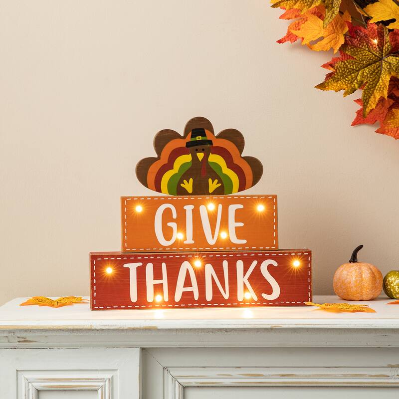 Glitzhome Fall Harvest Thanksgiving Wooden Block Set
