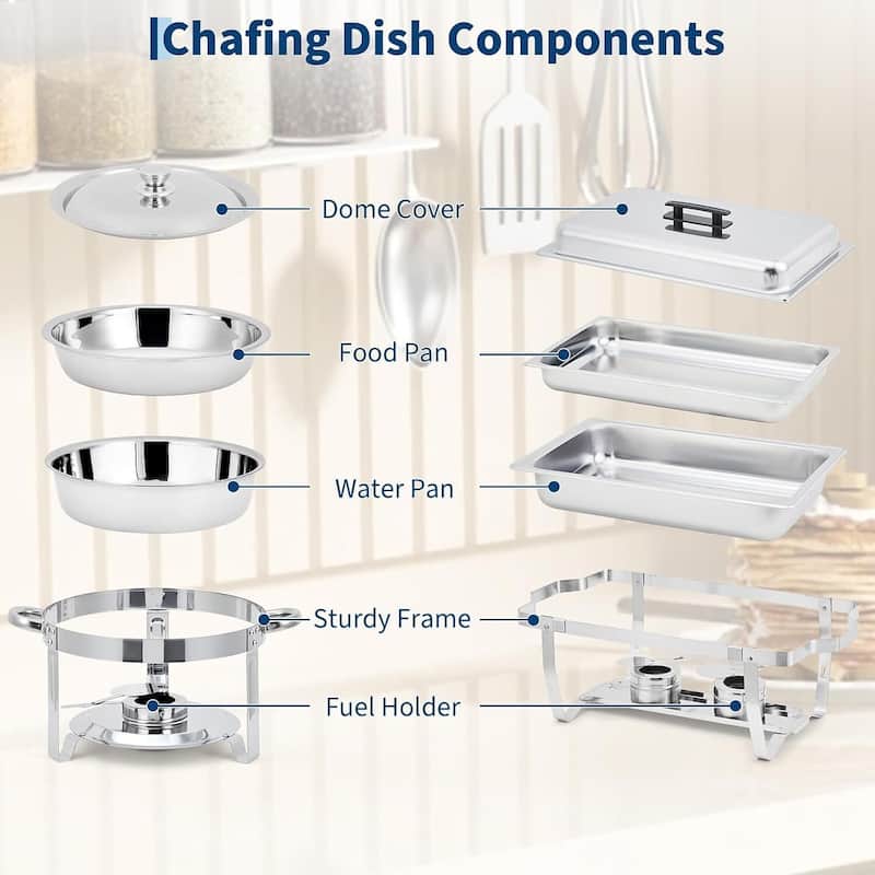 8QT Rectangle & 5 Qt Round Chafers and Buffet Warmers Sets