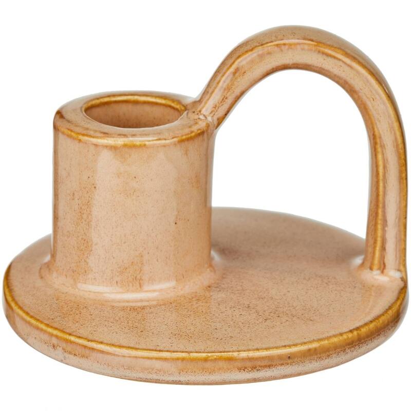 Set of Two Elise Short Candlesticks in Tan