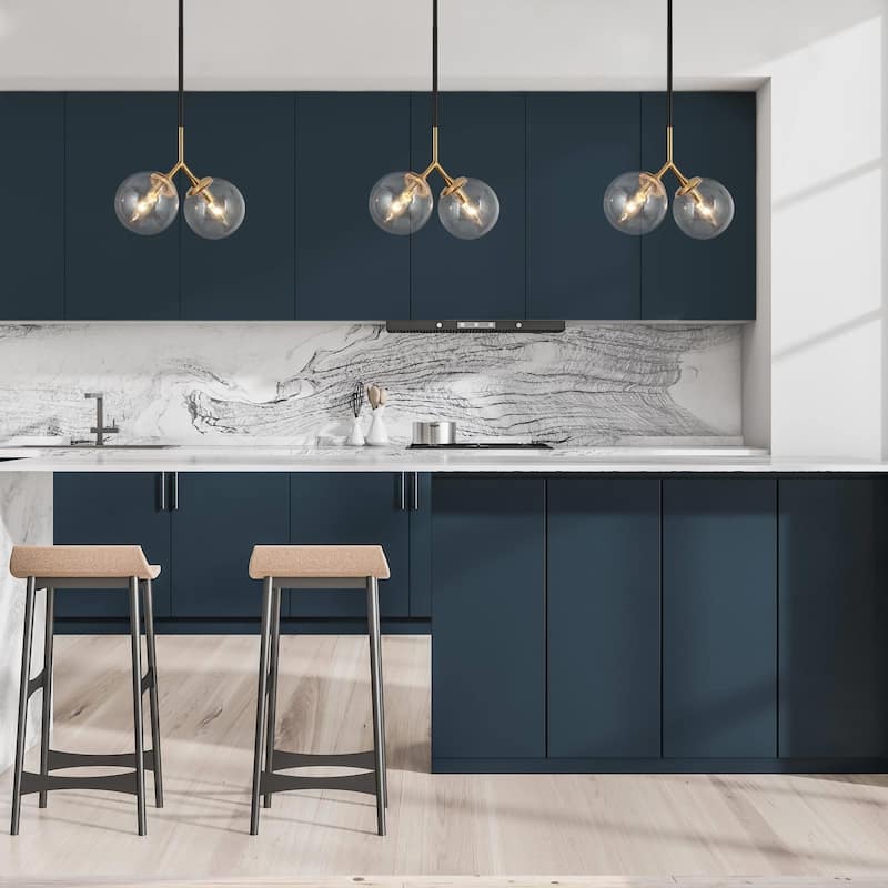 Marsie Mid-Century Modern 2-Lights Pendant Chic Orb Hanging Lights Globe Glass Kitchen Island Bedroom - L 12" x W 5.5" x H 73.5"