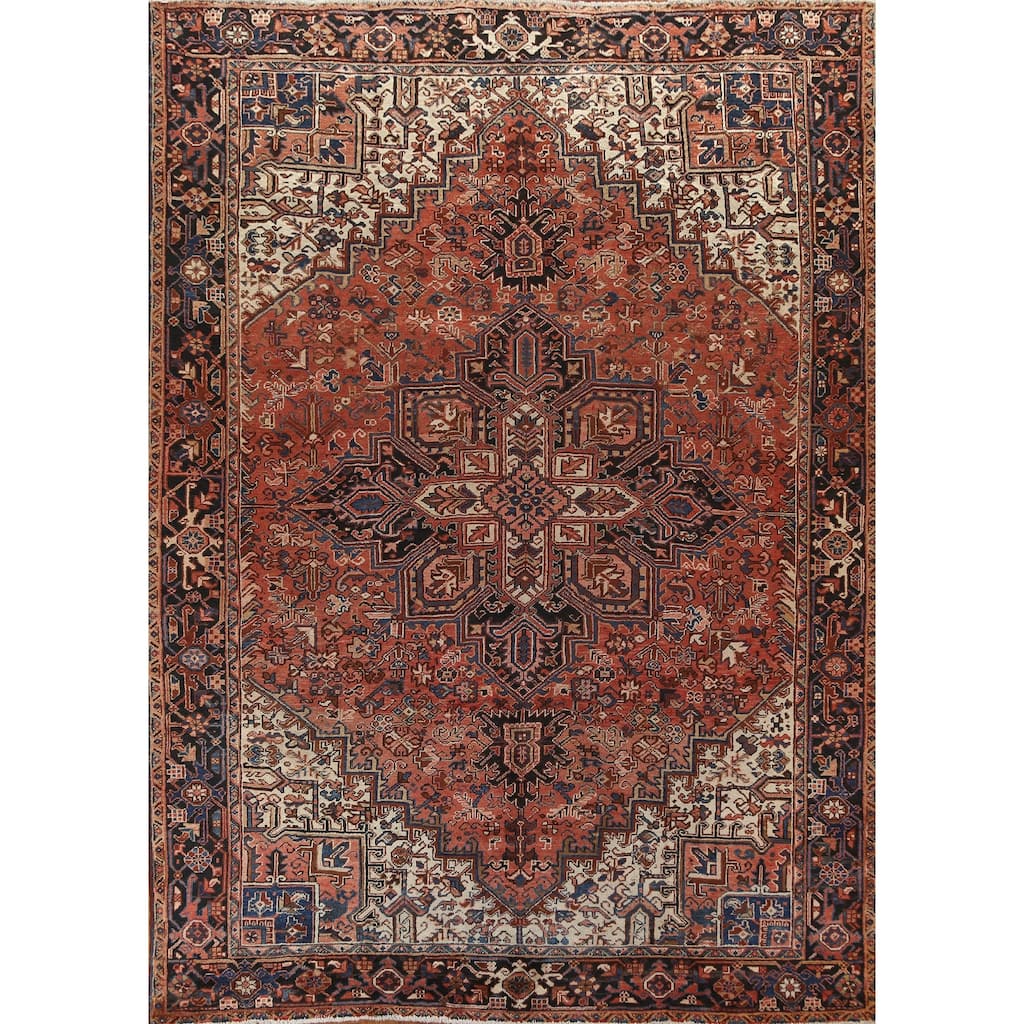 Vintage Geometric Heriz Persian Traditional Wool Area Rug Hand-knotted - 8'7" x 10'9"