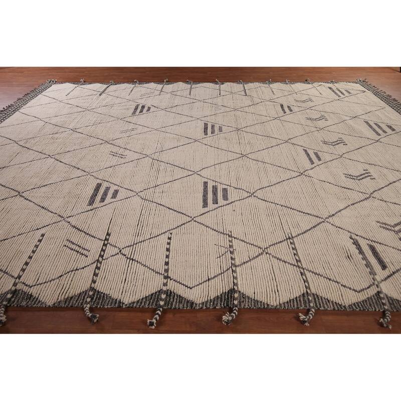 Trellis Moroccan Large Area Rug Hand-Knotted Wool Carpet - 11'4"x 15'6"