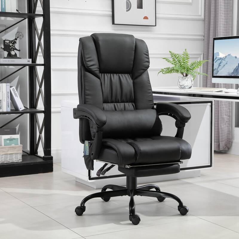 High Back Massage Office Chair Reclining Computer Chair with 6 Vibration Points Footrest and Height Adjustable, for Office