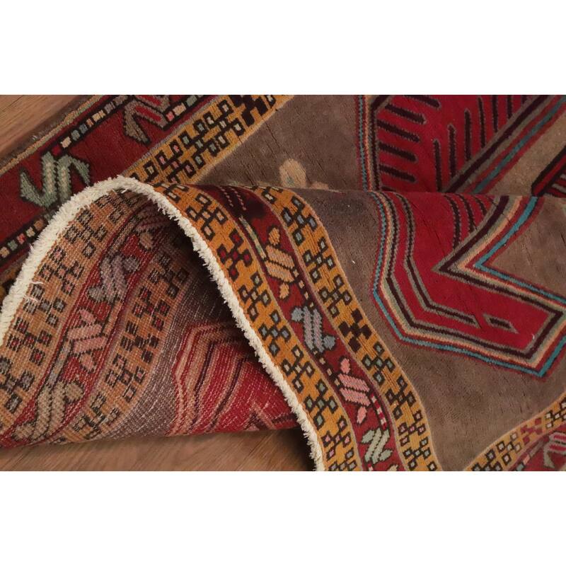 Hand Knotted Oriental 100% Wool Carpet Traditional Tribal Brown Ardebil Runner Rug - 10' 3'' X 3' 9''