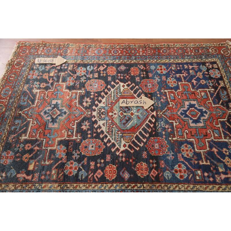 Blue Heriz Serapi Persian Accent Antique Area Rug Handmade Wool Carpet - 3'11"x 4'9"