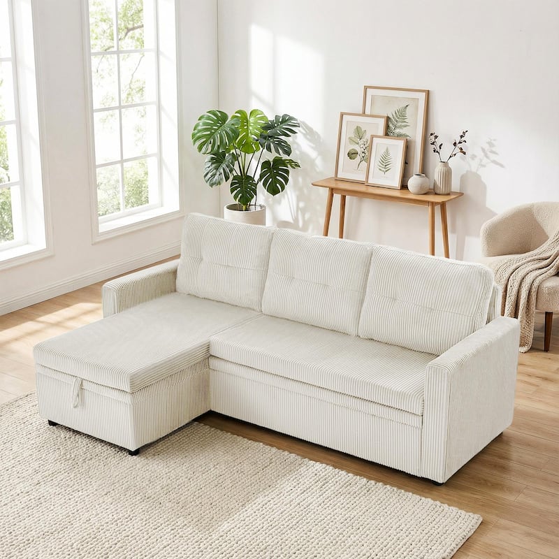 79" W L Shaped Reversible Convertible Pull Out Couch Bed Sleeper Sofa