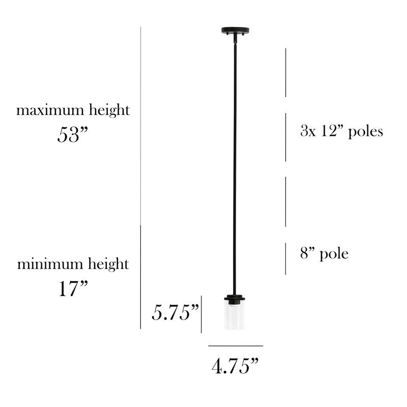 Modern Pendant Light - 1-Light Adjustable Clear Glass Cylinder - Bronze Finish for Kitchen & Dining - 9.5