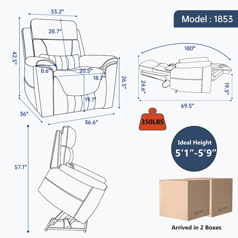 Dual Motor Power Lift Recliner Chair with Massage & Heating, Heavy Duty Electric Recliners with Cup Holders & Side Pockets