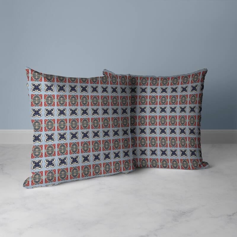 Blue And Gray Darbari Dynasty Indoor/Outdoor Throw Pillow Zipper