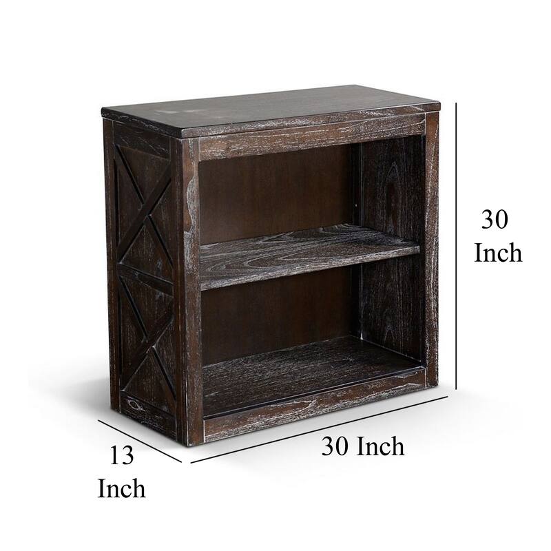 Sofi Small Bookcase, X Cross Panels, 2 Shelves, Dark Brown Veneer