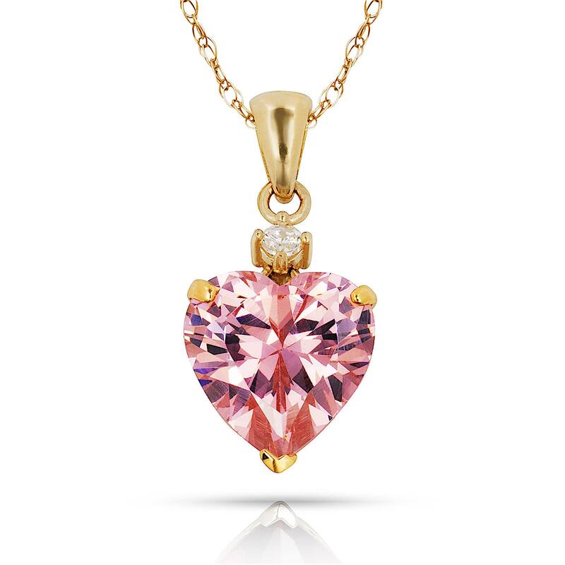 Curata 14k Yellow Gold 18" Birthstone Heart-Shaped Cubic Zirconia Pendant Necklace - Pink - Pink
