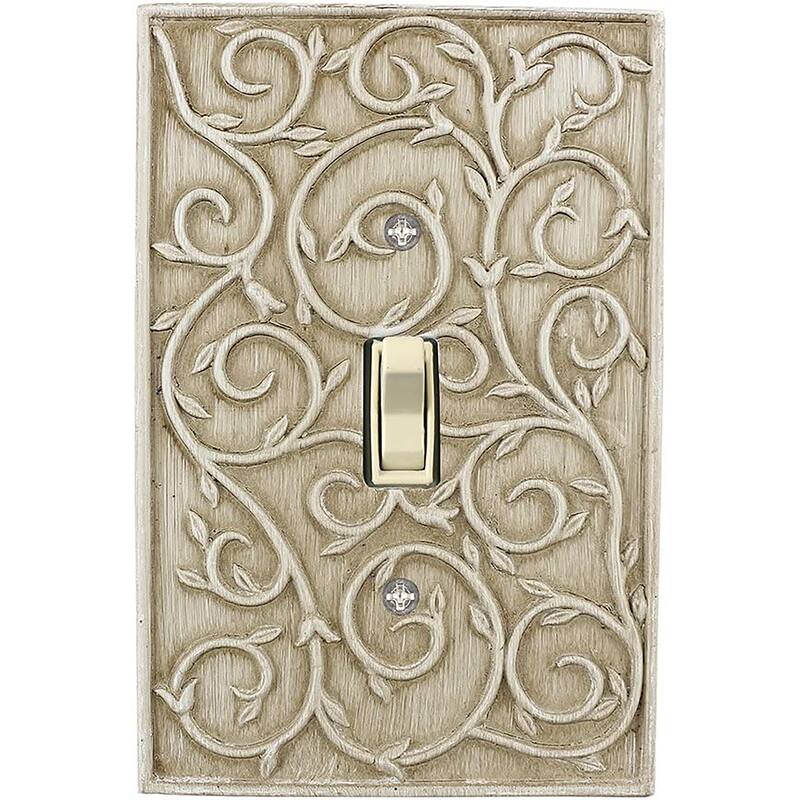 Meriville French Scroll 1 Toggle Wallplate, Single Switch Electrical Cover Plate - Weathered White