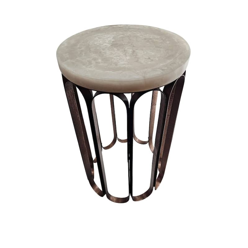 Modern Resin Marble Top and Antique Copper Base SideTable - Stylish Accent Furniture with Illuminated Top