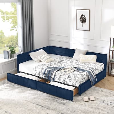 Bedroom Storage Upholstered Tufted DayBed With 2-Drawers
