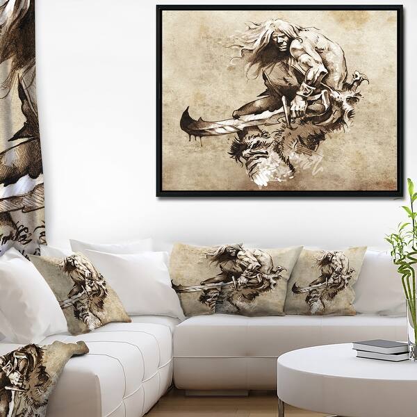 Designart Warrior Fighting Tattoo Art Abstract Portrait Framed Canvas Print Overstock 18953049