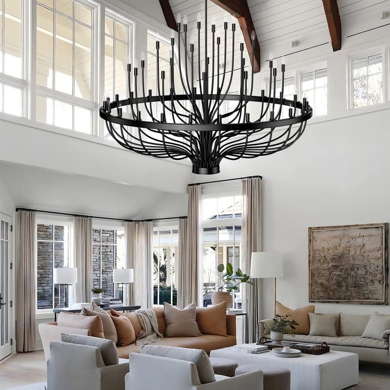 Classic Wagon Wheel Chandelier - Adjustable Rustic Ceiling Light with Matte Black Finish