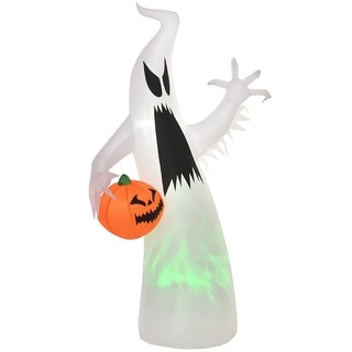 5.9' Halloween Inflatable Outdoor Decoration Ghost with Pumpkin, Blow Up LED Yard Decor