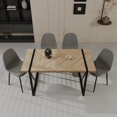 Modern 5-Piece Dining Set with MDF Rectangular Table & 4 Round Corner Suede Chairs