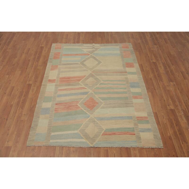 Hand Woven Oriental 100% Wool Carpet Southwestern Tribal Multi-Colored Kilim Area Rug - 6' 9'' X 5' 0''
