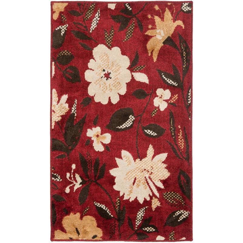 SAFAVIEH Kashmir Cheryll Floral Silky Polyester Rug - 4' x 6' - Red/Ivory