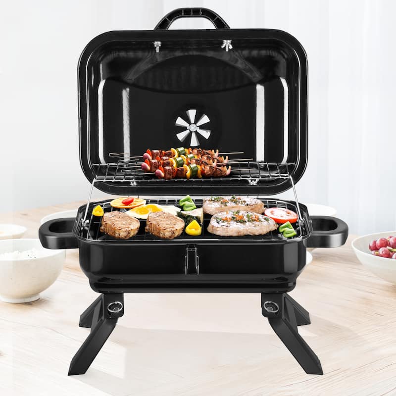 Outdoor basic Portable Folding Charcoal BBQ Grill, BBQ Charcoal Grill for Outdoor Cooking Beach Picnics Camping Backyard - Assembly Required - Cast Iron