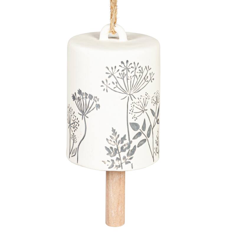 6 in. Dandelion and Fern Leaves Ceramic Garden Bell with Rope, Set of 2