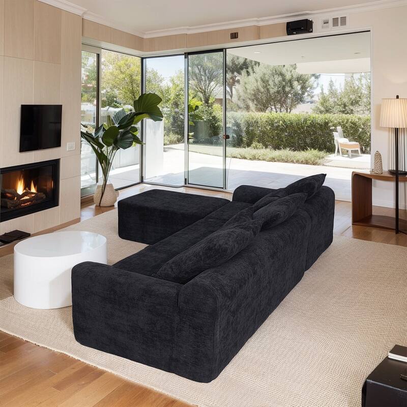 111.2" L-Shaped Sectional Sofa - Modular Velvet Couch with Adjustable Chenille Configurations