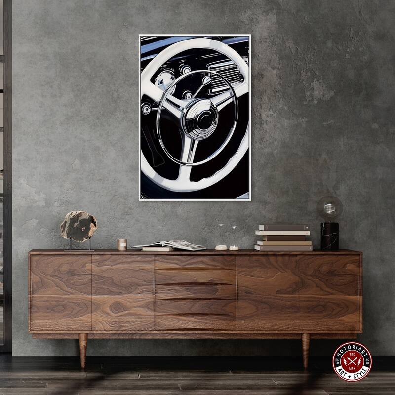 Notoriart Classy Steering Wheel Framed Car 1 Piece Canvas Wall Art
