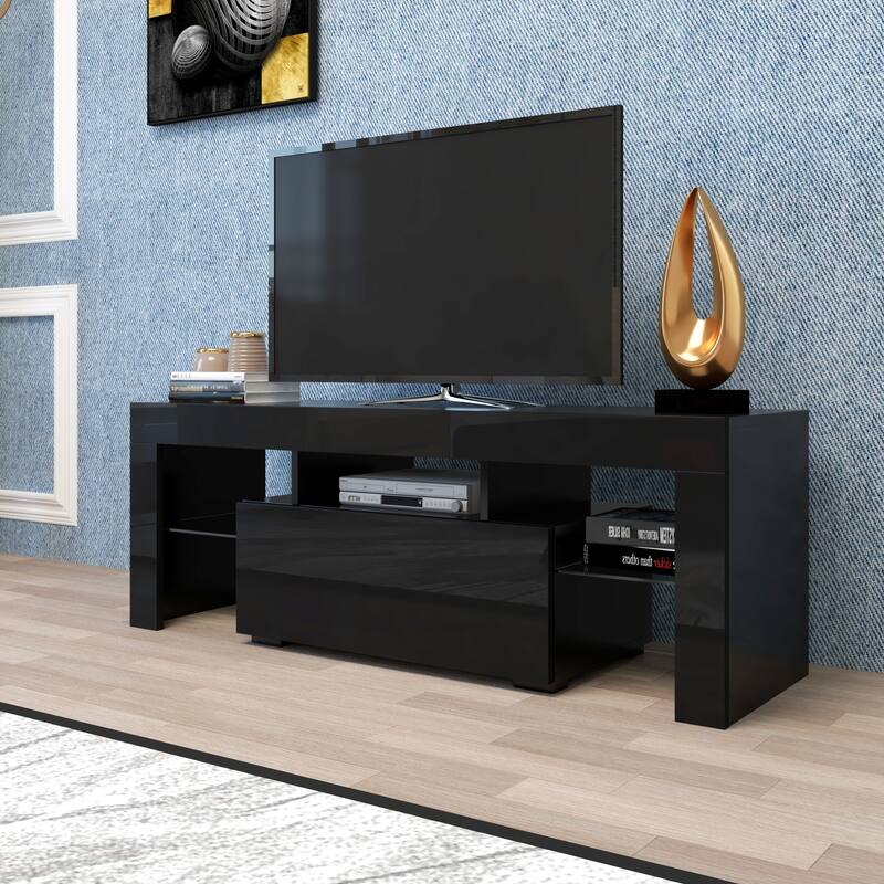Contemporary Entertainment TV Stand with Built-In LED Lighting – Sleek Large TV Base Cabinet for Living Rooms