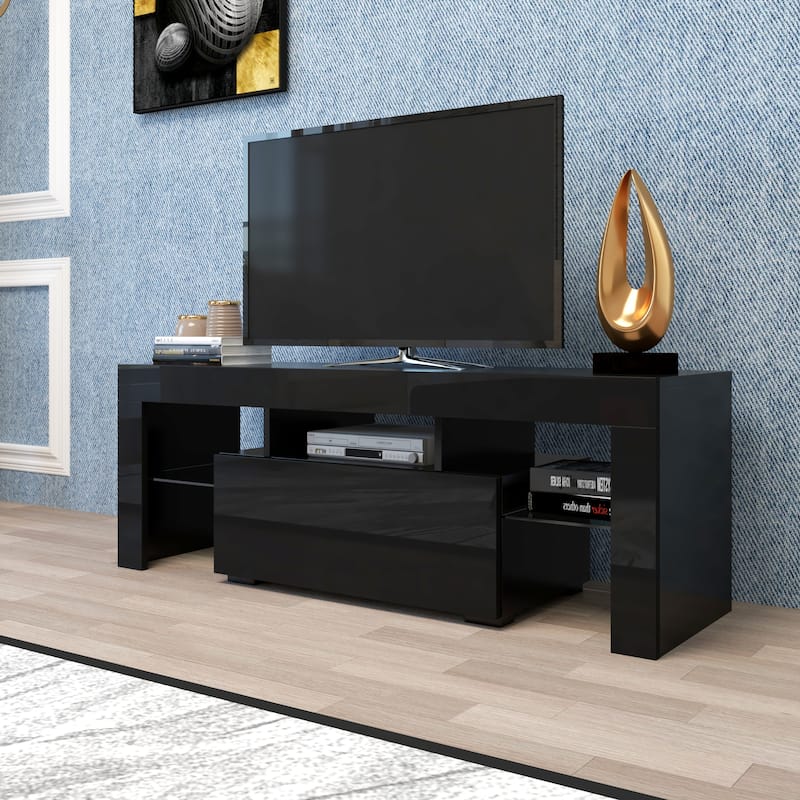 Wood TV Stand with Drawer and LED Light for TVs up to 59"