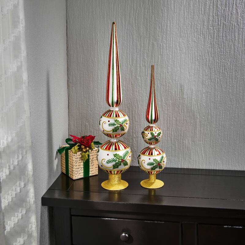 16.5-22" Holly Stripe Glass Finial Set of 2