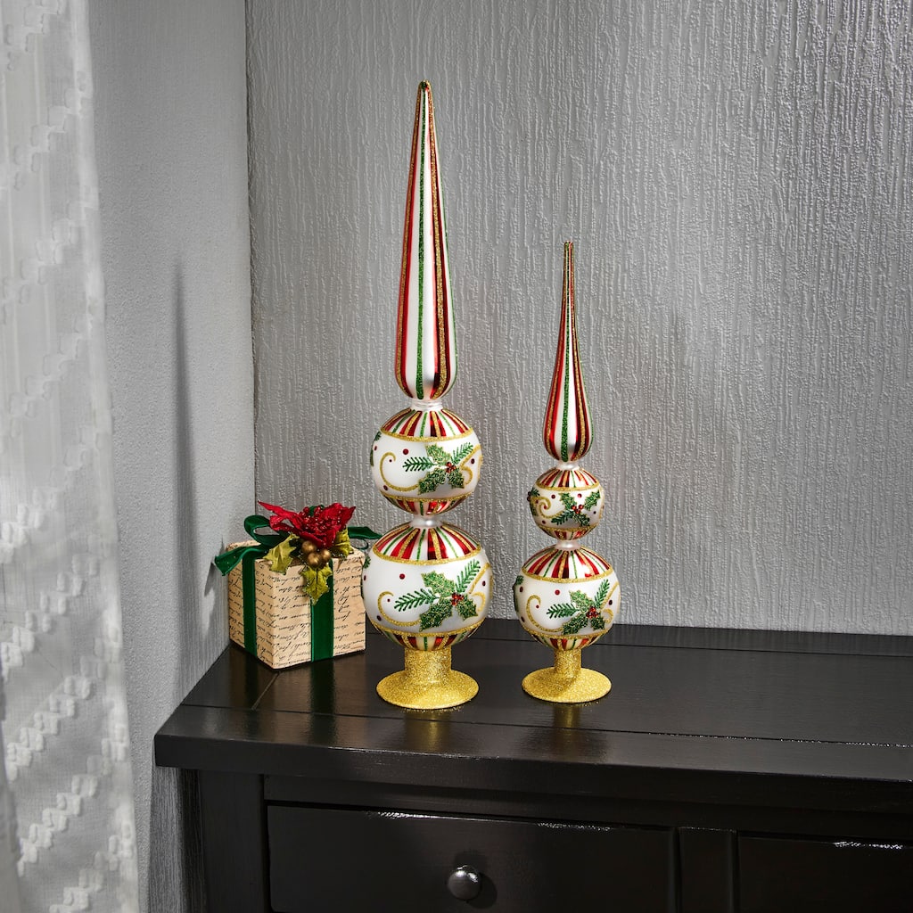 16.5-22" Holly Stripe Glass Finial Set of 2