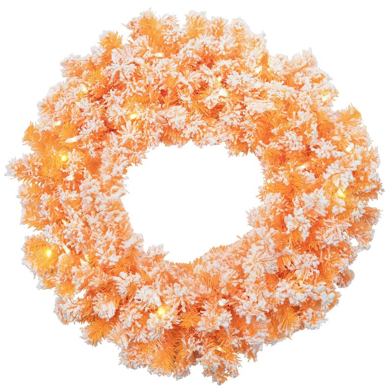 Pre-Lit Flocked Pine Artificial Christmas Wreath - 24" - Orange - Clear Lights