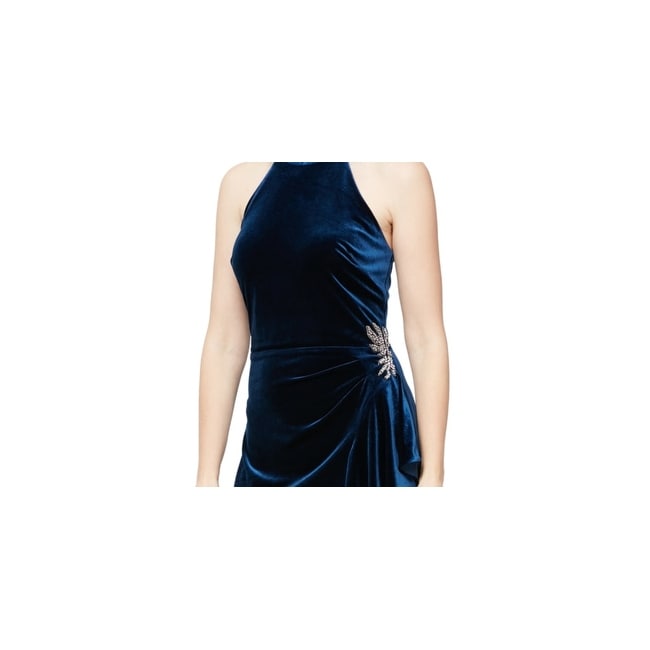 Alex Evenings Women's Velvet Beaded Trim Ruffled Gown Blue Size Medium -  Bed Bath & Beyond - 40575246
