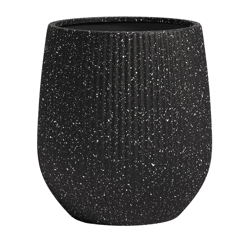 DTY Signature Mount Wilson 1-Piece Fiberstone Tapered Planter for Indoor/Outdoor, Black - Small - Ribbed Black