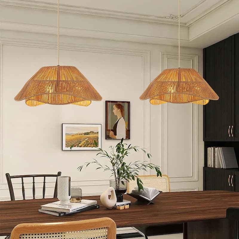 3-light fixture light brown chandelier light rattan, metal hallway light